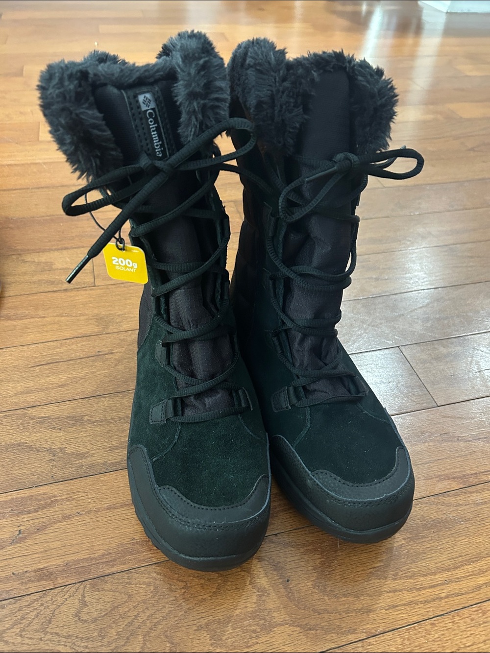 Columbia Black/ dark green Women's Faux-Fur Insulated Lace-Up Winter Boots sz 12